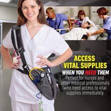 Load image into Gallery viewer, Crossbody Fanny Pack with Holder for Stethoscope, Tape, & Bandage Scissors - Storage for Emergency Supplies - Organizer Bag for Nurses, Student & Medical Professionals - Home Health Nurse Bag & Wound Care