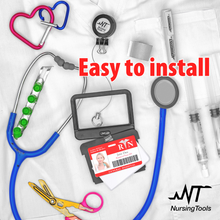 Load image into Gallery viewer, Premium Badge Reel Belt Clip - Stainless-Steel Cable - with RFID Compatible ID Holder & Bottle Opener