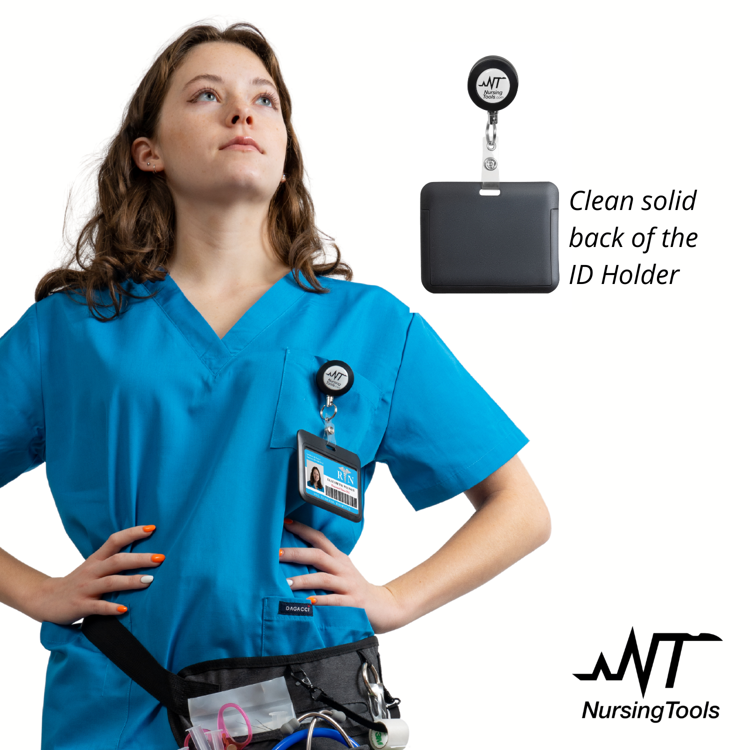Nurse Badge Reel Belt Clip Stainless-Steel Cable w/ RFID Compatible ID  Holder – Nursingtools