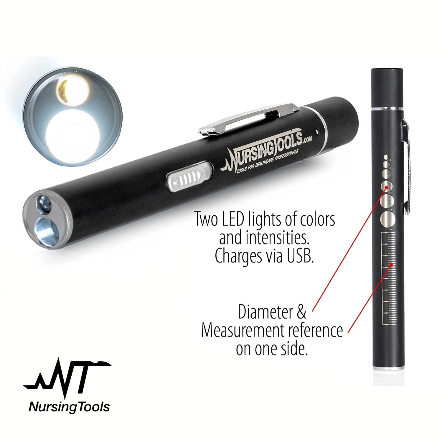 Vilmark Medical Diagnostic Penlight With Pupil Gauge – Black, Professional Doctor's Tool